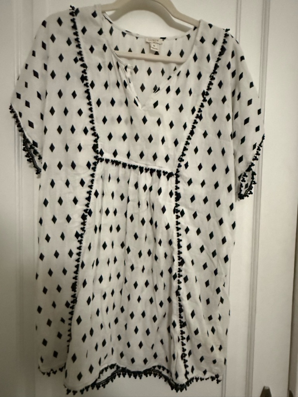 J. Crew White Swim Coverup with Black Diamond Print